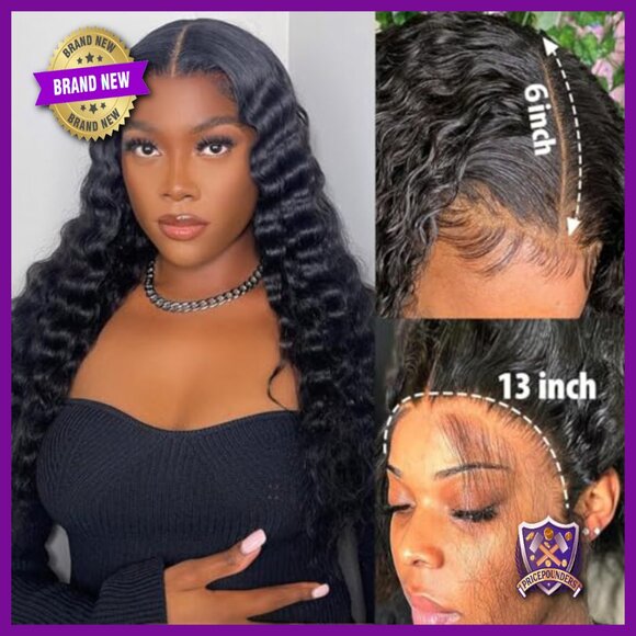 13x6 Deep Wave Lace Front Wig Human Hair 180% Density Glueless